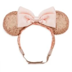 Disney Minnie Mouse Sequin Ear Headband With Strap For Adults – Rose Gold & Pink