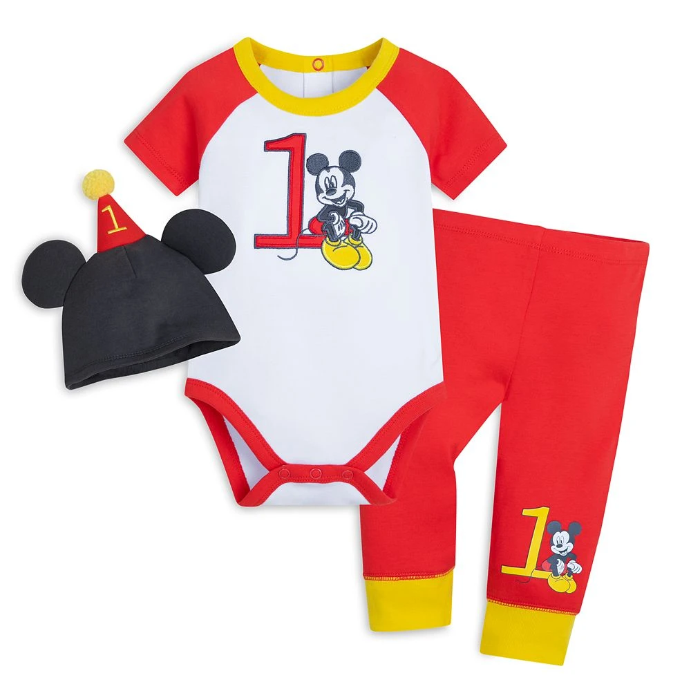 Disney Mickey Mouse 1st Birthday Bodysuit Set For Baby 3 Disney Mickey Mouse 1st Birthday Bodysuit Set For Baby