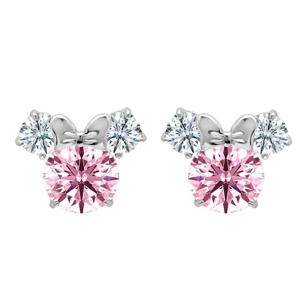 Disney Minnie Mouse Earrings For Kids By CRISLU – Pink 3 Disney Minnie Mouse Earrings For Kids By CRISLU – Pink